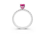 White gold Emerald Cut Pink Sapphire Pavé Solitaire Ring with Round Band and Prong Setting_15