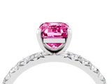 White gold Emerald Cut Pink Sapphire Pavé Solitaire Ring with Round Band and Prong Setting_16