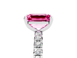 White gold Emerald Cut Pink Sapphire Pavé Solitaire Ring with Round Band and Prong Setting_17