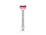 White gold Emerald Cut Pink Sapphire Pavé Solitaire Ring with Round Band and Prong Setting_38
