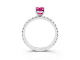 White gold Emerald Cut Pink Sapphire Pavé Solitaire Ring with Round Band and Prong Setting_39