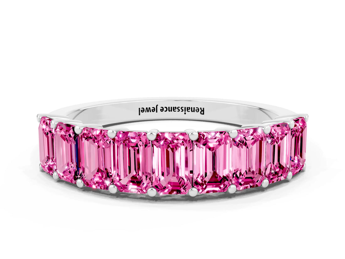 White gold Emerald Cut Pink Sapphire Prong-Set Eternity Band_18