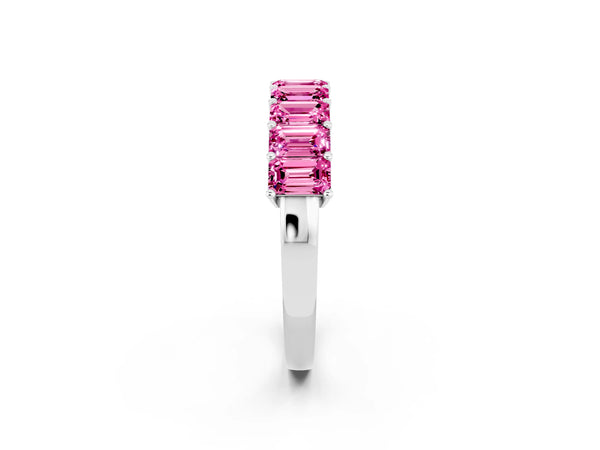 White gold Emerald Cut Pink Sapphire Prong-Set Eternity Band