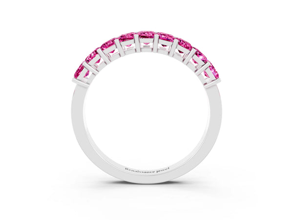 Platinum Emerald Cut Pink Sapphire Prong-Set Eternity Band