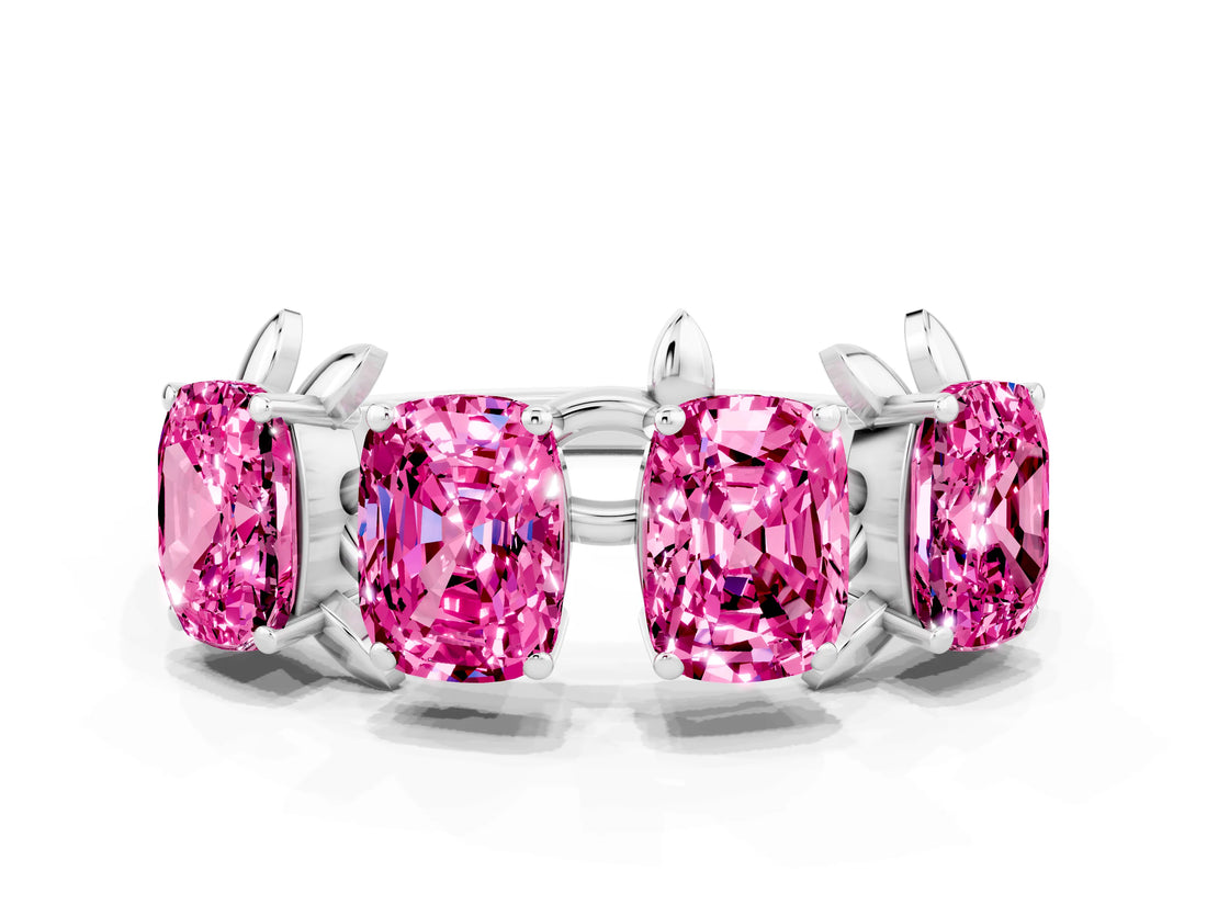 White gold Emerald Cut Pink Sapphire Prong-Set Half Eternity Band_30