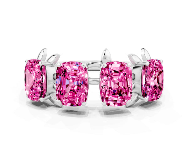 Platinum Emerald Cut Pink Sapphire Prong-Set Half Eternity Band