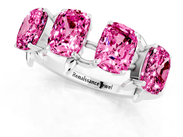 Platinum Emerald Cut Pink Sapphire Prong-Set Half Eternity Band