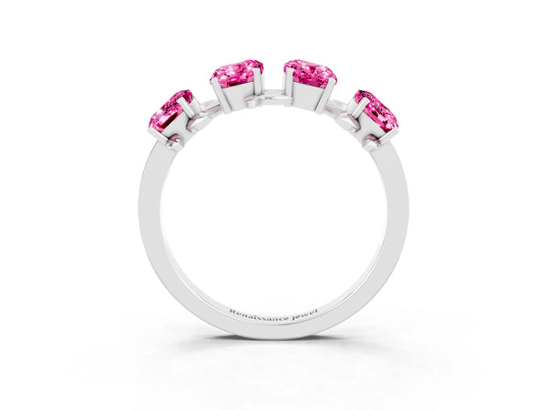 White gold Emerald Cut Pink Sapphire Prong-Set Half Eternity Band