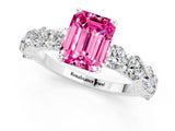 White gold Emerald Cut Pink Sapphire Prong Setting with Side Stones on a Pave Band_25