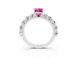 White gold Emerald Cut Pink Sapphire Prong Setting with Side Stones on a Pave Band_27