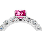 White gold Emerald Cut Pink Sapphire Prong Setting with Side Stones on a Pave Band_28