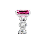 White gold Emerald Cut Pink Sapphire Prong Setting with Side Stones on a Pave Band_29