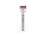 White gold Emerald Cut Pink Sapphire Ring with Milgrain Pavé Band and Four-Prong Setting_38