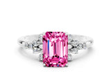 White gold Emerald Cut Pink Sapphire Ring with Side Stones and Four-Prong Setting_60