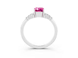 White gold Emerald Cut Pink Sapphire Ring with Side Stones and Four-Prong Setting_63