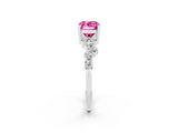 White gold Emerald Cut Pink Sapphire Scattered Round Accent Ring with Prong Setting_26