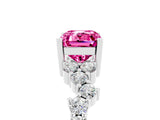 White gold Emerald Cut Pink Sapphire Scattered Round Accent Ring with Prong Setting_29