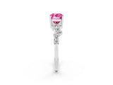 White gold Emerald Cut Pink Sapphire Scattered Round Accent Ring with Prong Setting_38