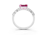 White gold Emerald Cut Pink Sapphire Scattered Round Accent Ring with Prong Setting_39