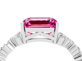 White gold Emerald Cut Pink Sapphire Scattered Round Accent Ring with Prong Setting_40