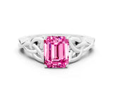 White gold Emerald Cut Pink Sapphire Solitaire Celtic Knot Ring with Four-Prong Setting_24