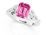 White gold Emerald Cut Pink Sapphire Solitaire Celtic Knot Ring with Four-Prong Setting_25