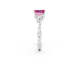 White gold Emerald Cut Pink Sapphire Solitaire Celtic Knot Ring with Four-Prong Setting_26