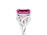 White gold Emerald Cut Pink Sapphire Solitaire Celtic Knot Ring with Four-Prong Setting_29