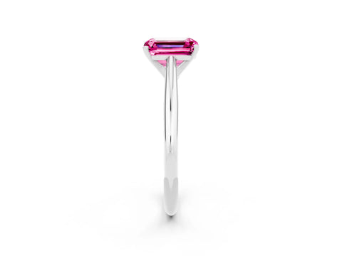 White gold Emerald Cut Pink Sapphire Solitaire Engagement Ring with Cathedral Setting and Four-Prong Mount_14