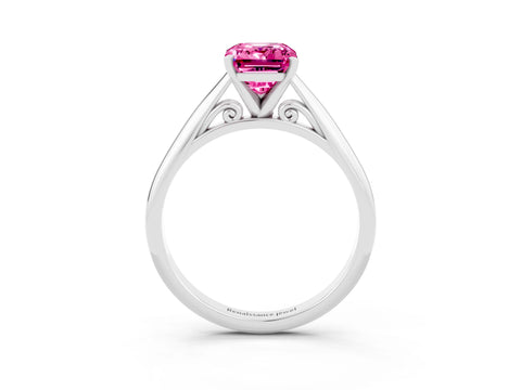 White gold Emerald Cut Pink Sapphire Solitaire Engagement Ring with Cathedral Setting and Four-Prong Mount_15