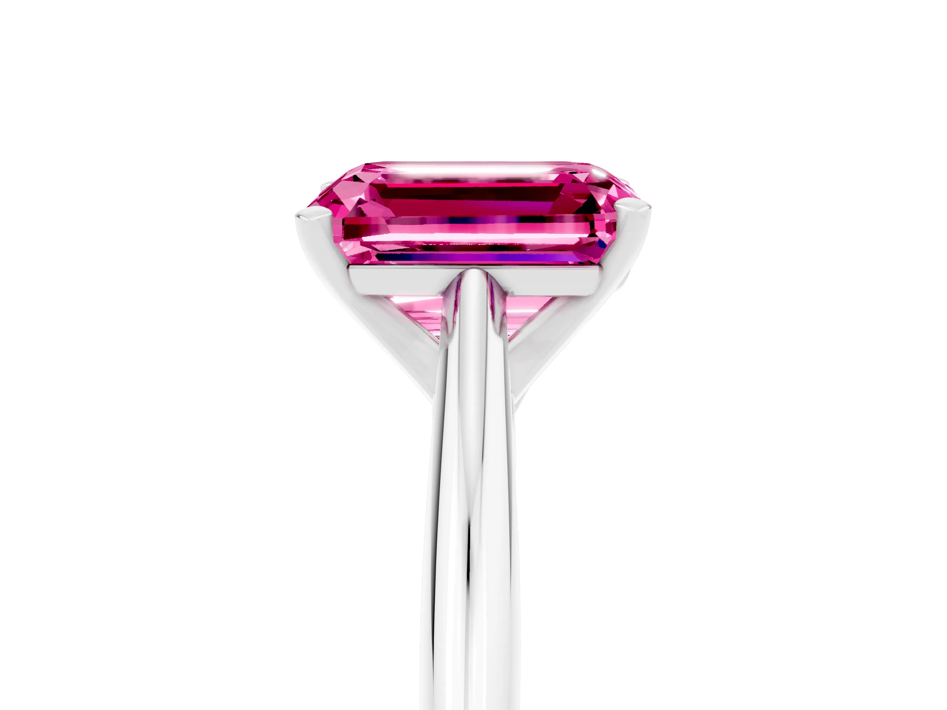 White gold Emerald Cut Pink Sapphire Solitaire Engagement Ring with Cathedral Setting and Four-Prong Mount_17