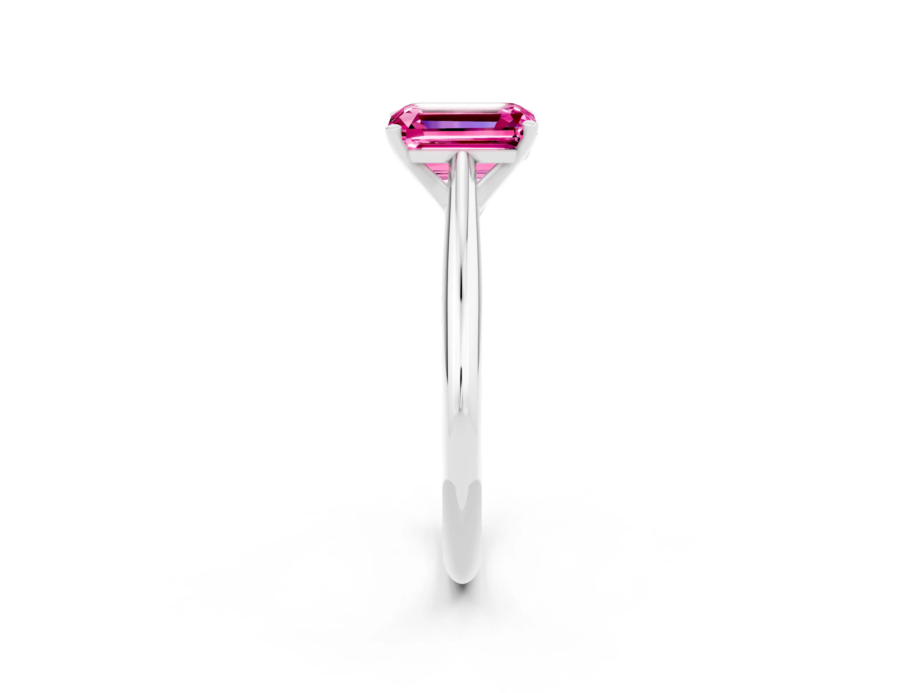 White gold Emerald Cut Pink Sapphire Solitaire Engagement Ring with Cathedral Setting and Four-Prong Mount_26