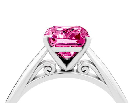 White gold Emerald Cut Pink Sapphire Solitaire Engagement Ring with Cathedral Setting and Four-Prong Mount_28