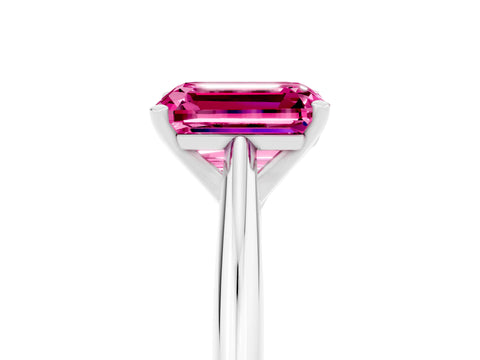 White gold Emerald Cut Pink Sapphire Solitaire Engagement Ring with Cathedral Setting and Four-Prong Mount_29