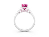 White gold Emerald Cut Pink Sapphire Solitaire Engagement Ring with Cathedral Setting and Four-Prong Mount_33