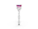 White gold Emerald Cut Pink Sapphire Solitaire Engagement Ring with Celtic Knot Band and Four-Prong Setting_26