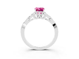 White gold Emerald Cut Pink Sapphire Solitaire Engagement Ring with Celtic Knot Band and Four-Prong Setting_27