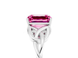 White gold Emerald Cut Pink Sapphire Solitaire Engagement Ring with Celtic Knot Band and Four-Prong Setting_29