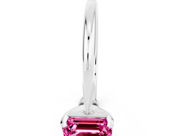 White gold Emerald Cut Pink Sapphire Solitaire Engagement Ring with Classic Band and Four-Prong Setting
