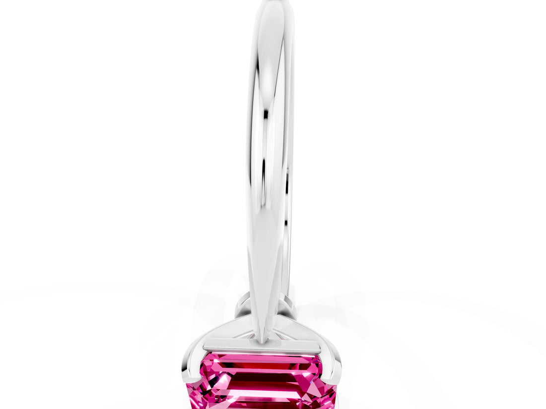White gold Emerald Cut Pink Sapphire Solitaire Engagement Ring with Classic Band and Four-Prong Setting_36