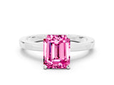 White gold Emerald Cut Pink Sapphire Solitaire Engagement Ring with Classic Band and Four-Prong Setting_60