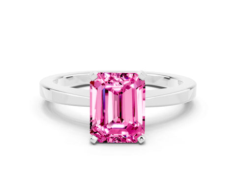 White gold Emerald Cut Pink Sapphire Solitaire Engagement Ring with Classic Band and Four-Prong Setting_60