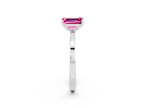 White gold Emerald Cut Pink Sapphire Solitaire Engagement Ring with Classic Band and Four-Prong Setting_62