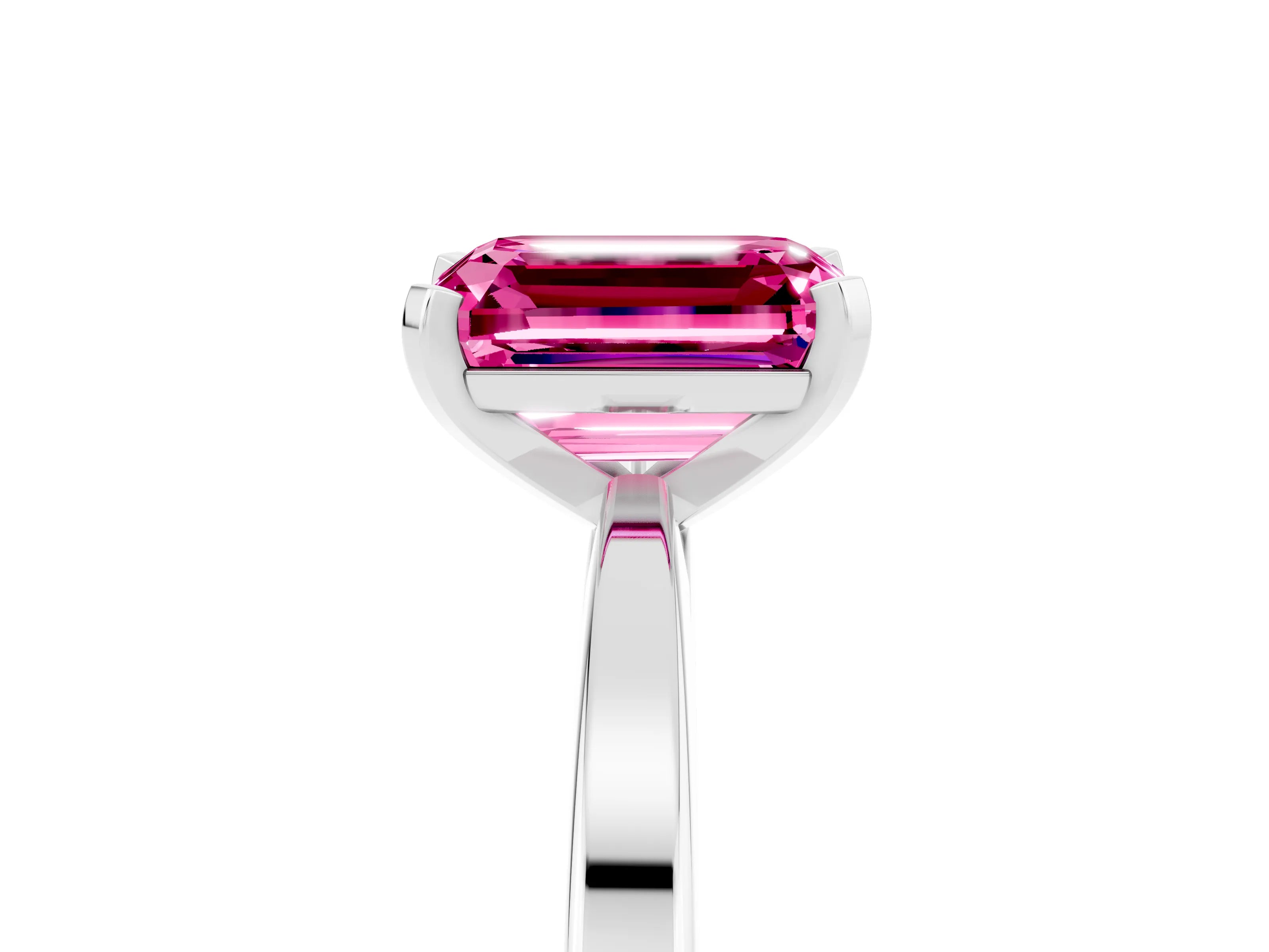 White gold Emerald Cut Pink Sapphire Solitaire Engagement Ring with Classic Band and Four-Prong Setting_65