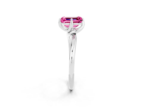 White gold Emerald Cut Pink Sapphire Solitaire Engagement Ring with Four-Prong Setting and Classic Band_14