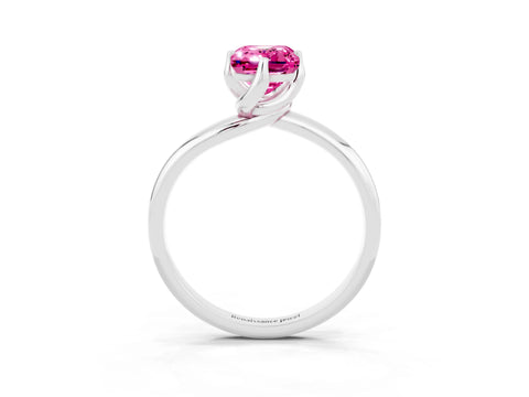 White gold Emerald Cut Pink Sapphire Solitaire Engagement Ring with Four-Prong Setting and Classic Band_15