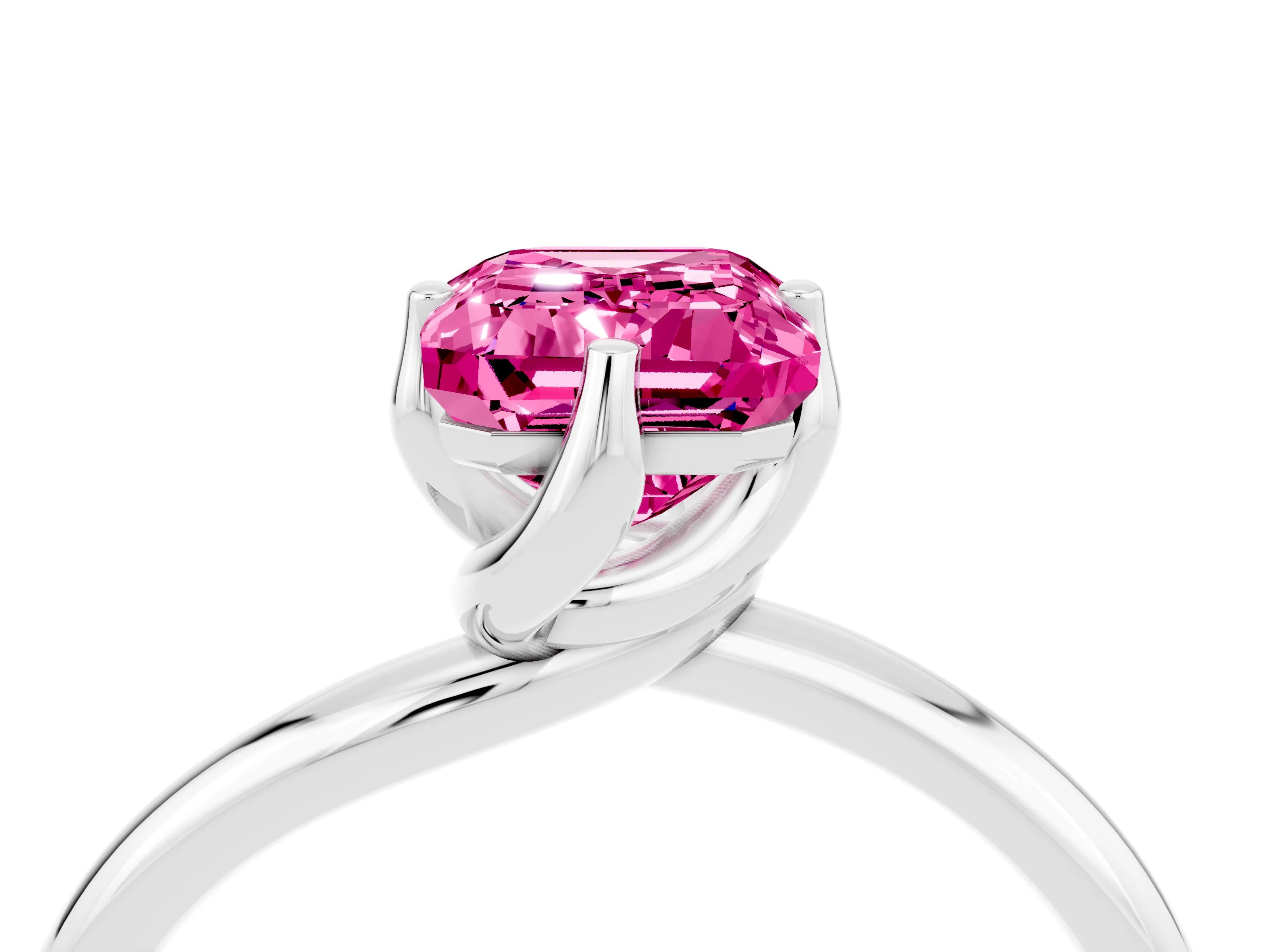 White gold Emerald Cut Pink Sapphire Solitaire Engagement Ring with Four-Prong Setting and Classic Band_16