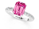 White gold Emerald Cut Pink Sapphire Solitaire Engagement Ring with Pavé Band and Four-Prong Setting_25