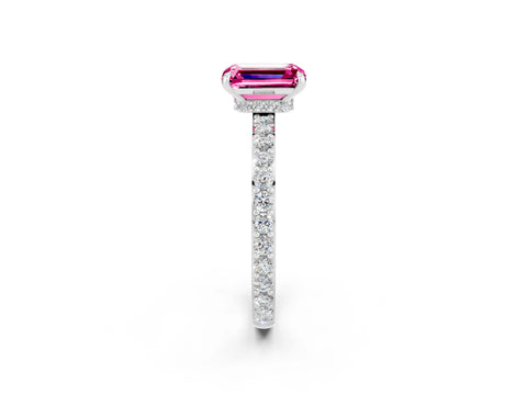 White gold Emerald Cut Pink Sapphire Solitaire Engagement Ring with Pavé Band and Four-Prong Setting_26