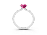 White gold Emerald Cut Pink Sapphire Solitaire Engagement Ring with Pavé Band and Four-Prong Setting_27